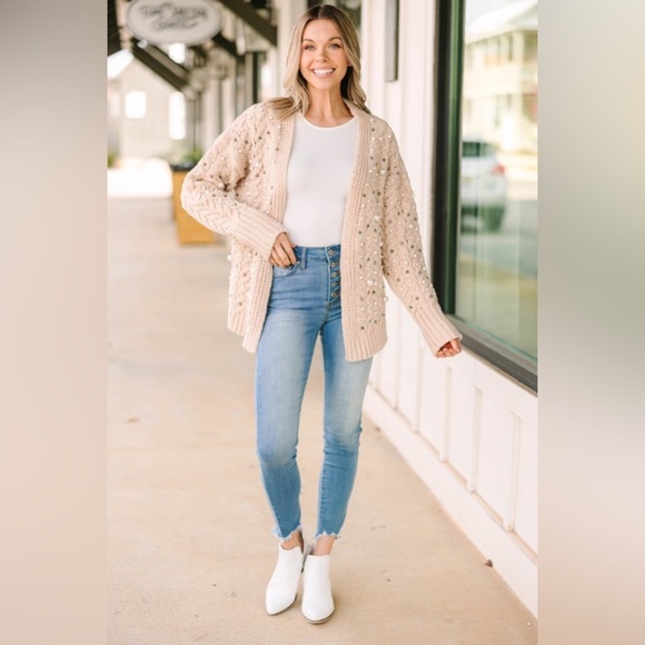 NWT Bibi Best Of Both Worlds Oatmeal Brown Embellished Cardigan - Picture 3 of 13